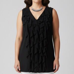 Calvin Klein Black Ruffle Waterfall Sleeveless Tank XL